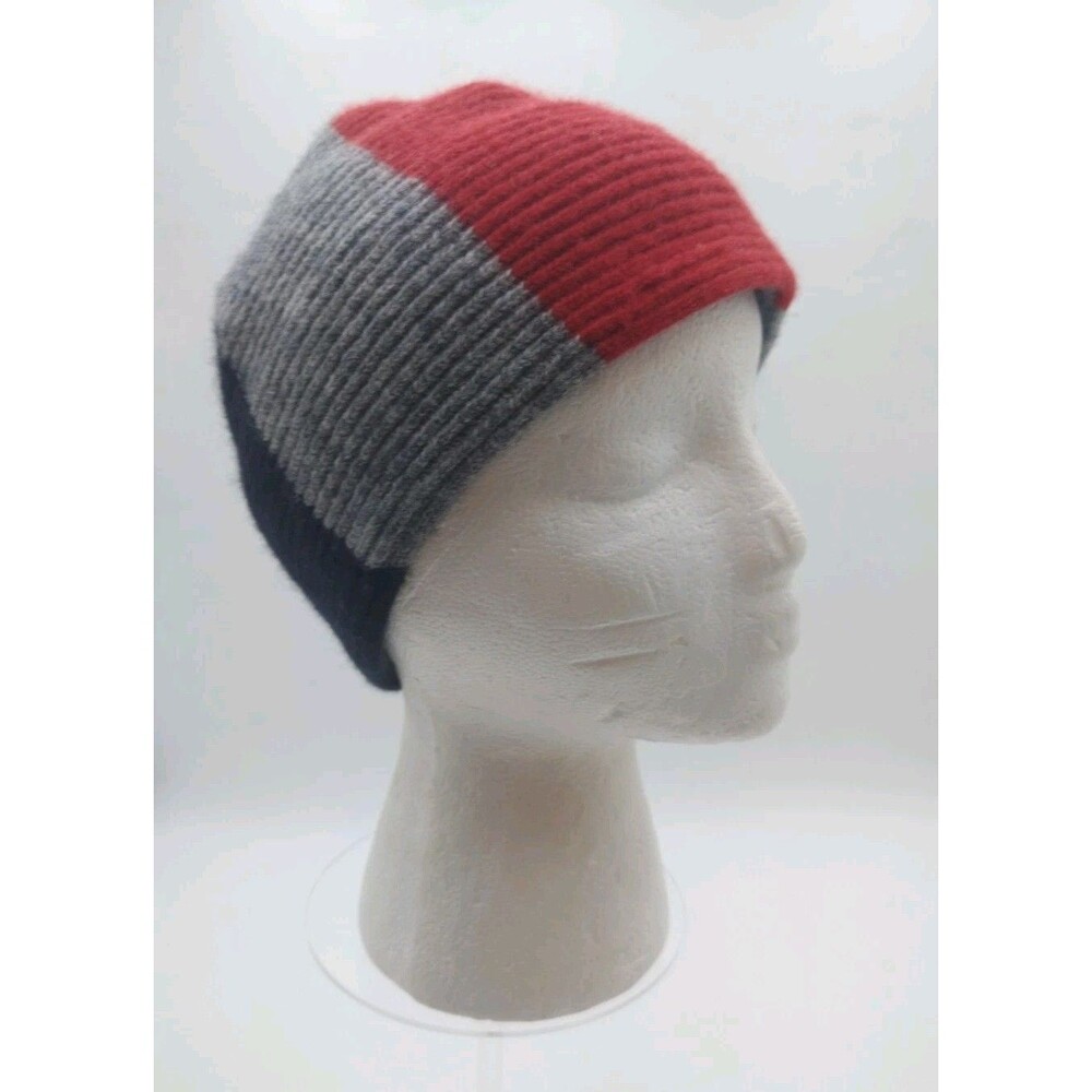 Gap Beanie Navy blue Red Gray winter Ski hat 100% Lambswool 1 size Fleece Inside